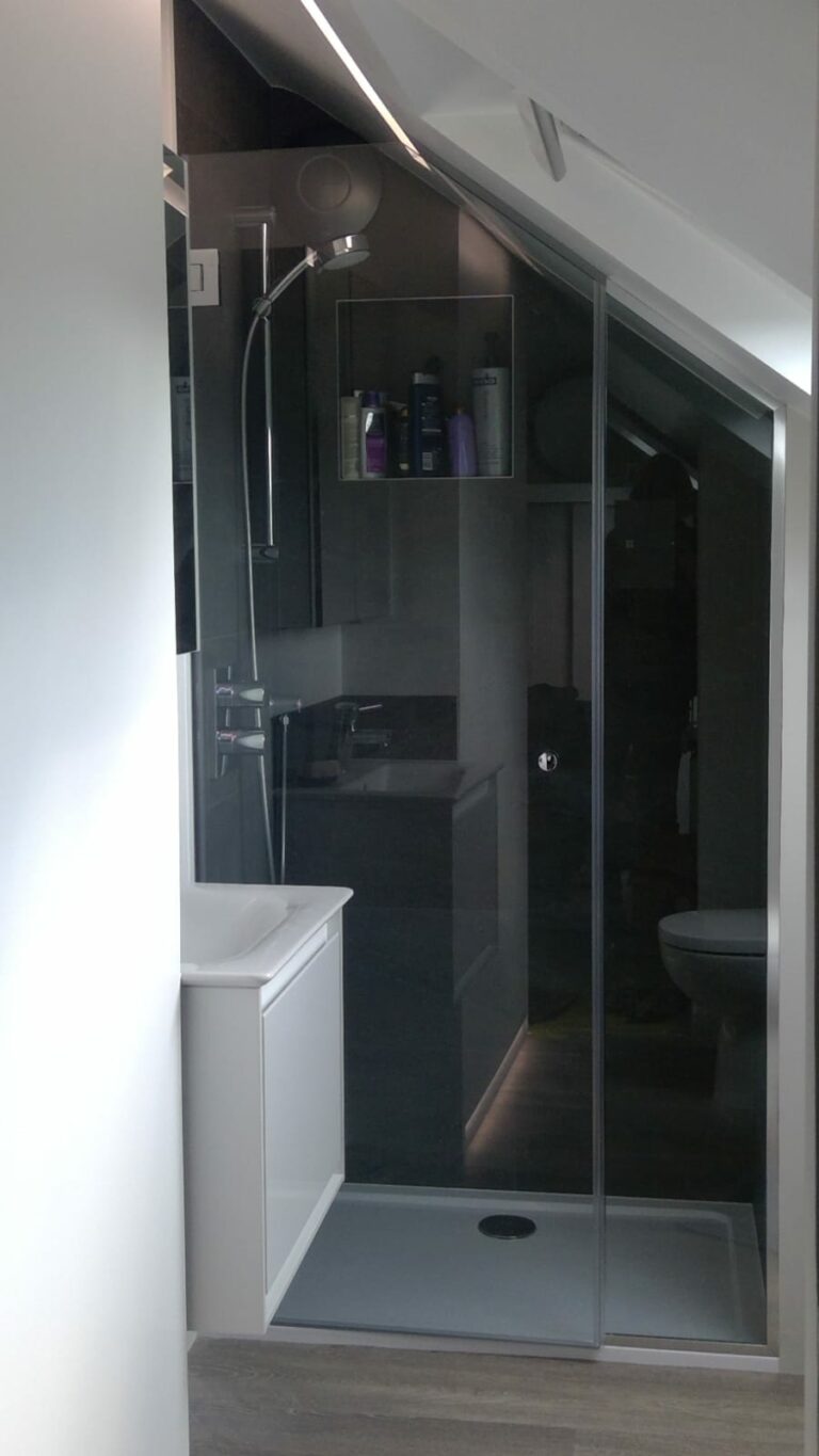 custom angled shower door with frame