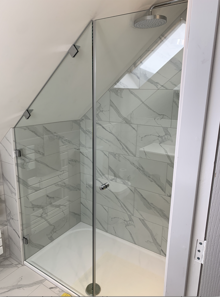 Angled Shower Door Using Clamps